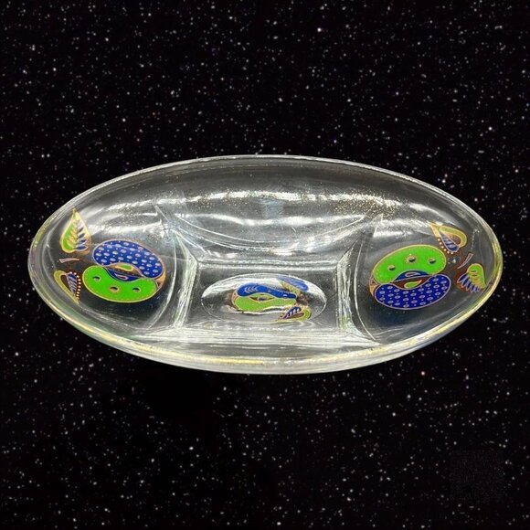 George Briard Forbidden Fruit Oval Glass Tray Gold Flake Vintage 50s Art Glass - Picture 4 of 12